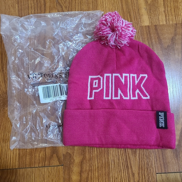 Victoria's Secret Accessories - Victoria Secret Pink Logo Pompom Beanie